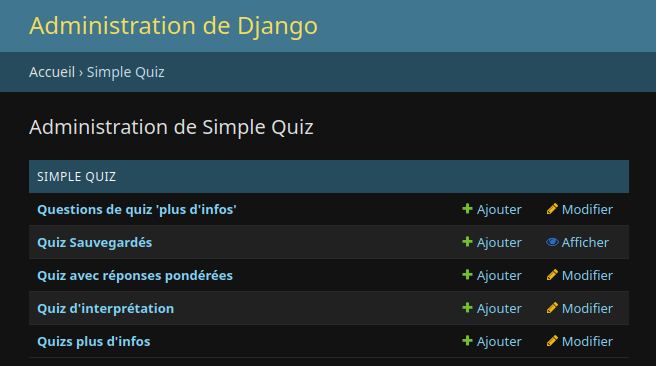 Exemple de vue d'administration.